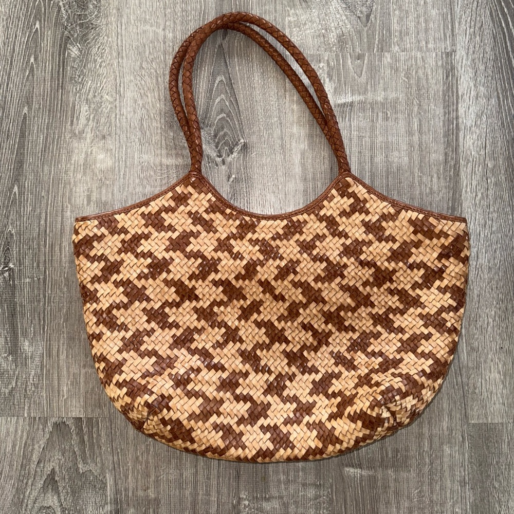 Brown and Tan Woven Tote Bag